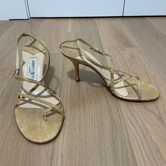 Jimmy Choo nude snakeskin neutral sandals strappy - Picture 1 of 4